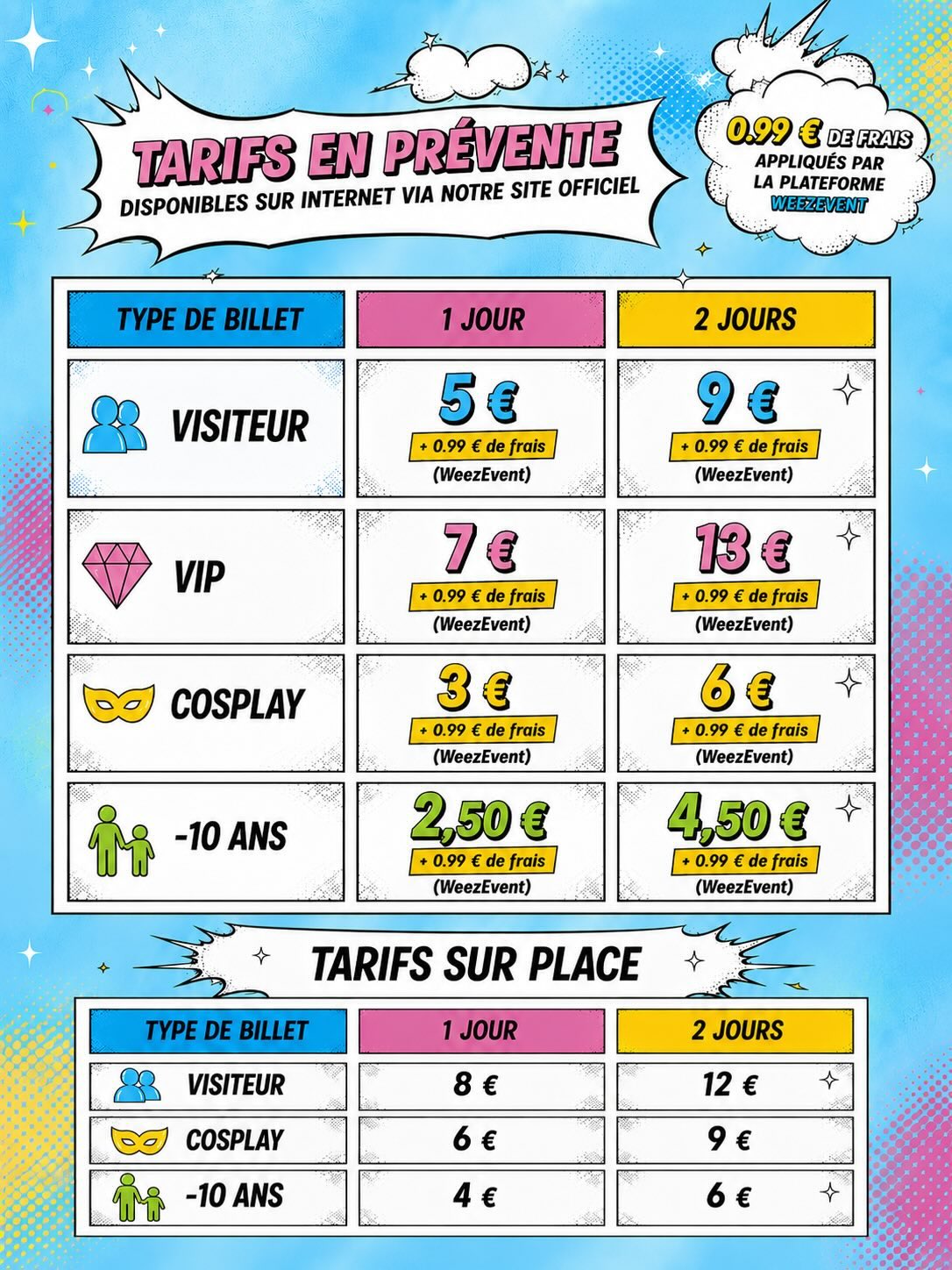 Tarifs de la billetterie BAC'STAGE pour un ou deux jours